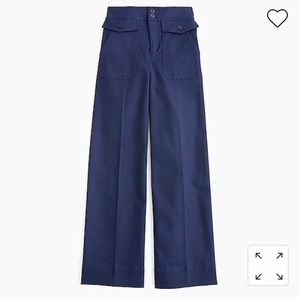 High Rise Wide Leg Navy Blue Pants in Stretch Twill with Patch Pockets